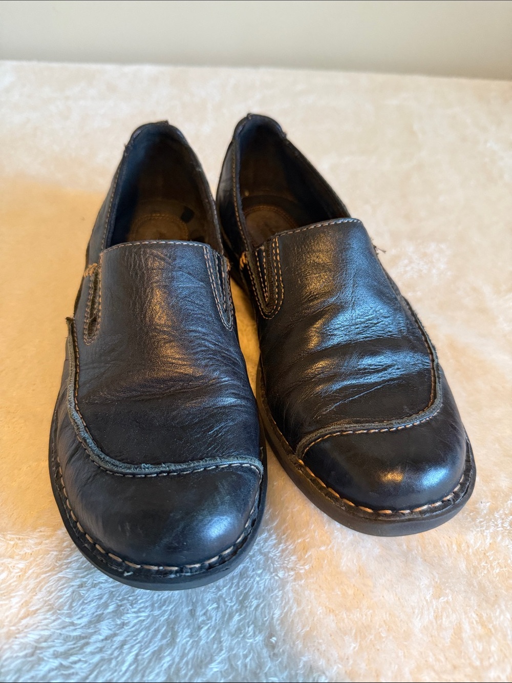 Clarks Black Leather Comfort Slip On Loafers Shoes Size 6